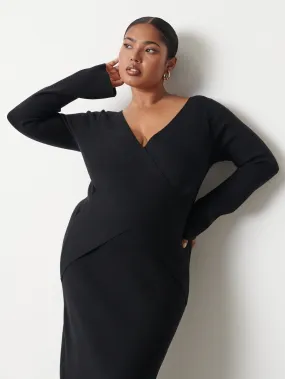 Jacklin Wrap Midaxi Dress Curve - Black