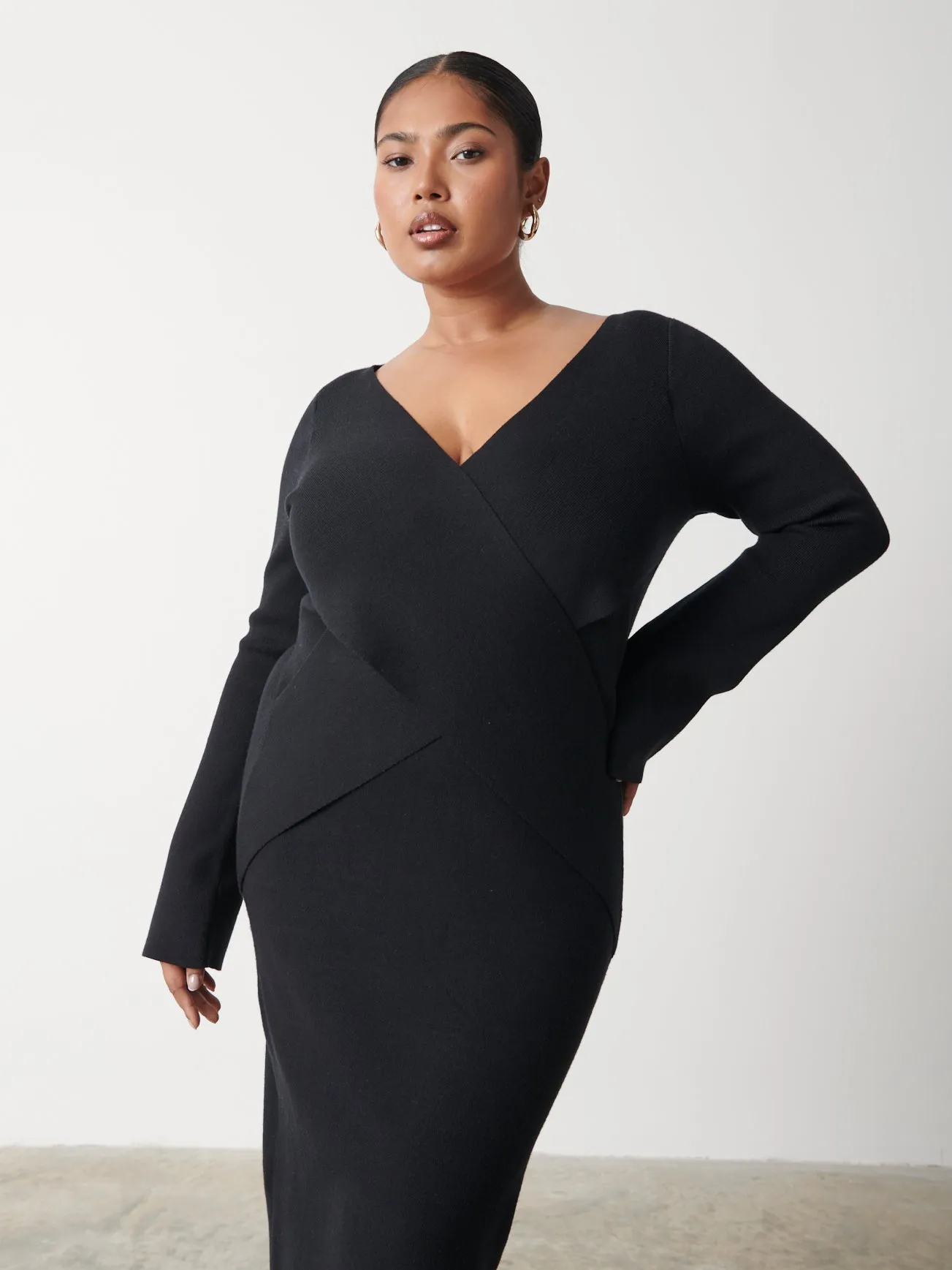 Jacklin Wrap Midaxi Dress Curve - Black