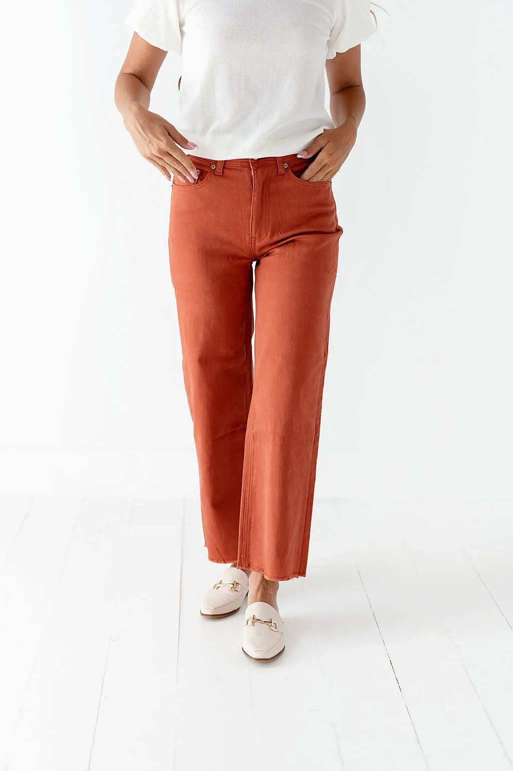 Kai High Rise Jeans in Orange Clay - Size 24 & 25 Left