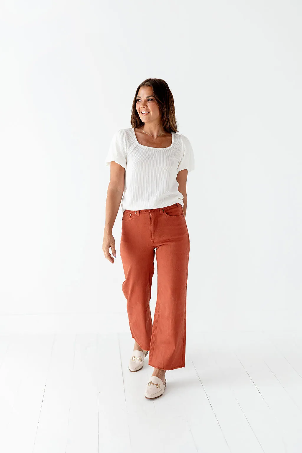 Kai High Rise Jeans in Orange Clay - Size 24 & 25 Left