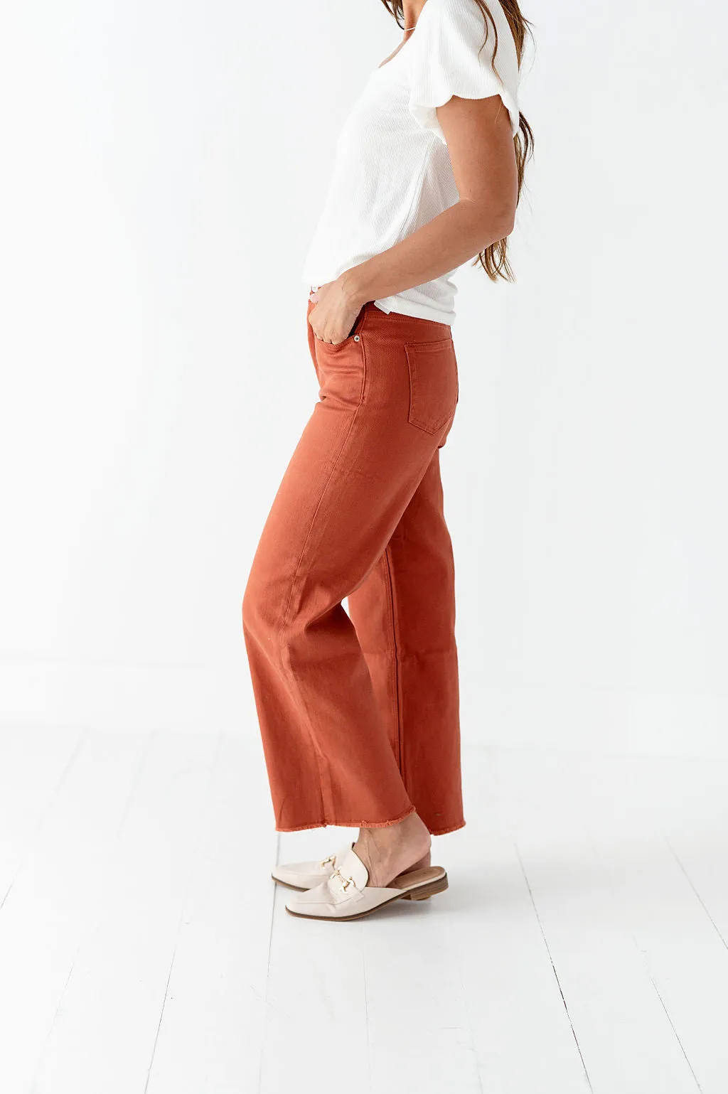 Kai High Rise Jeans in Orange Clay - Size 24 & 25 Left