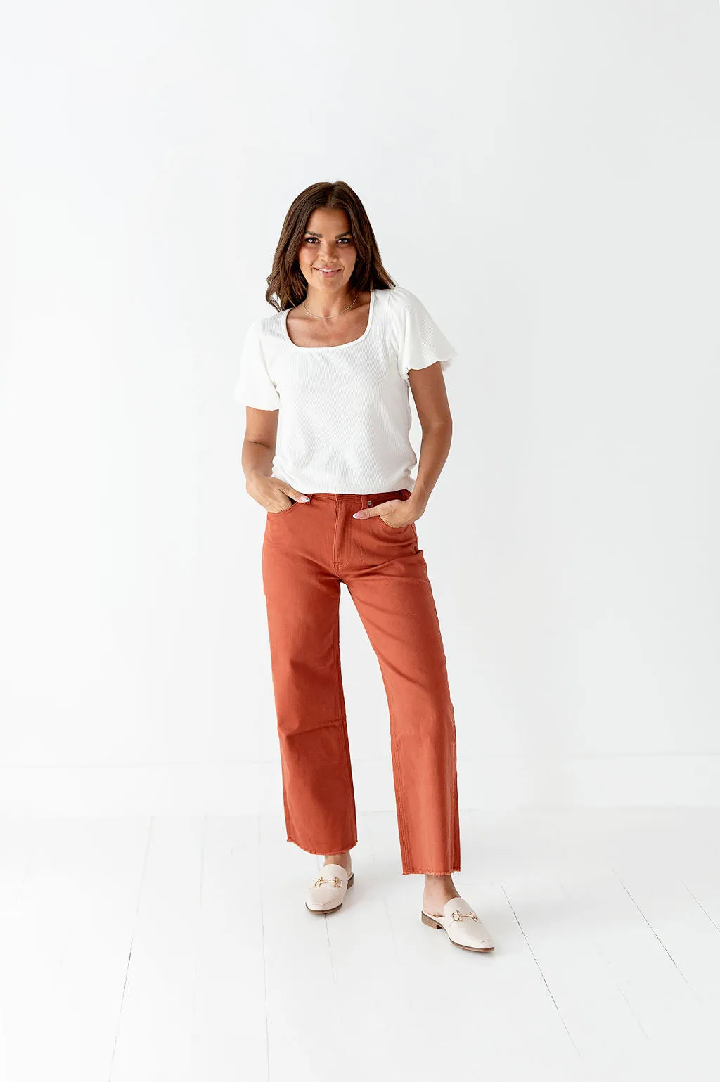 Kai High Rise Jeans in Orange Clay - Size 24 & 25 Left