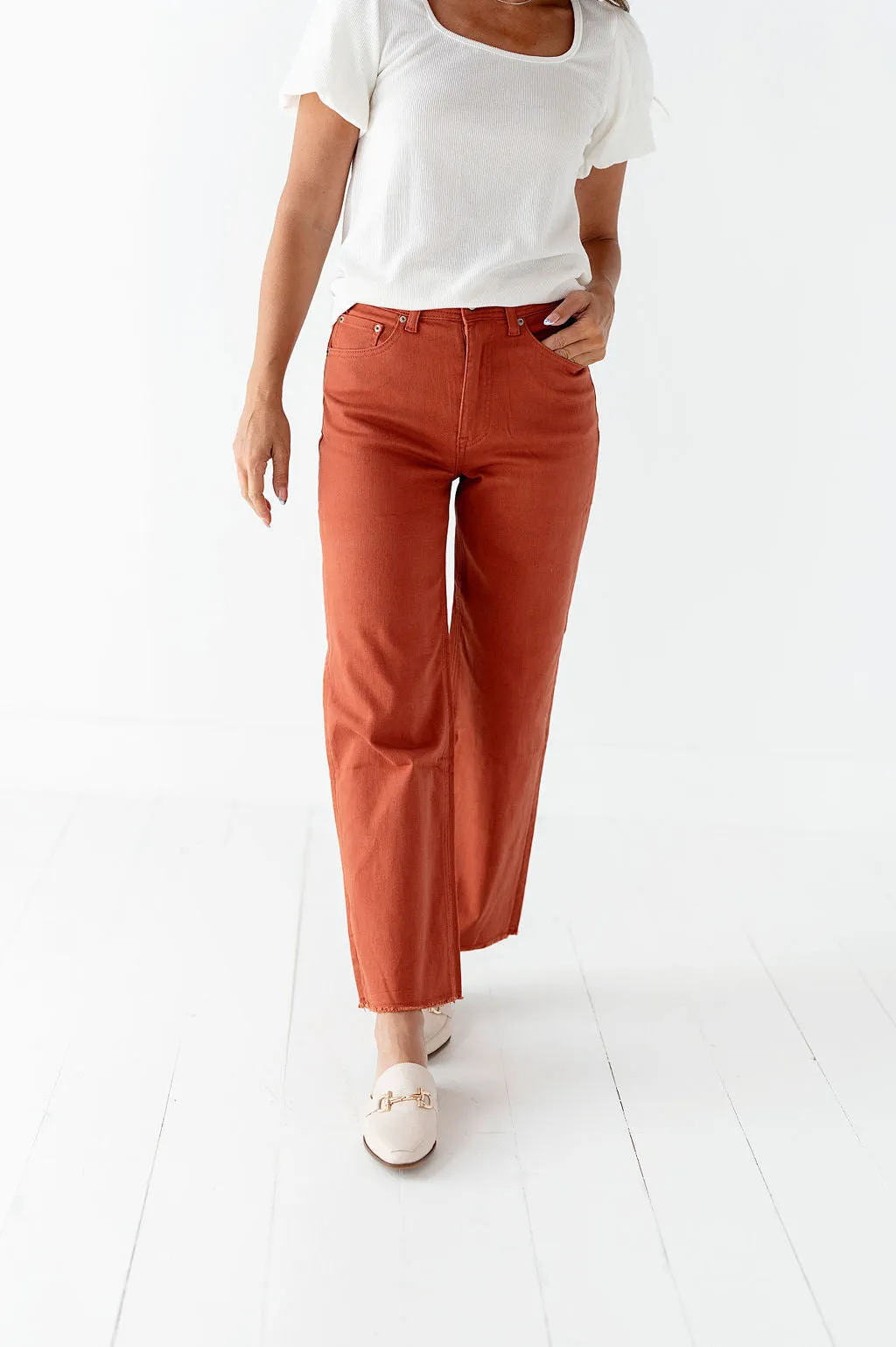 Kai High Rise Jeans in Orange Clay - Size 24 & 25 Left