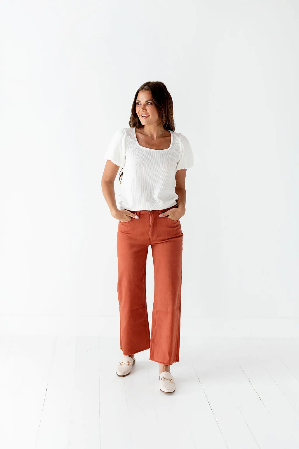 Kai High Rise Jeans in Orange Clay - Size 24 & 25 Left