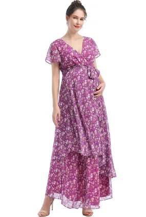 Kimi + Kai Maternity Jolene Faux Wrap Chiffon Maxi Dress