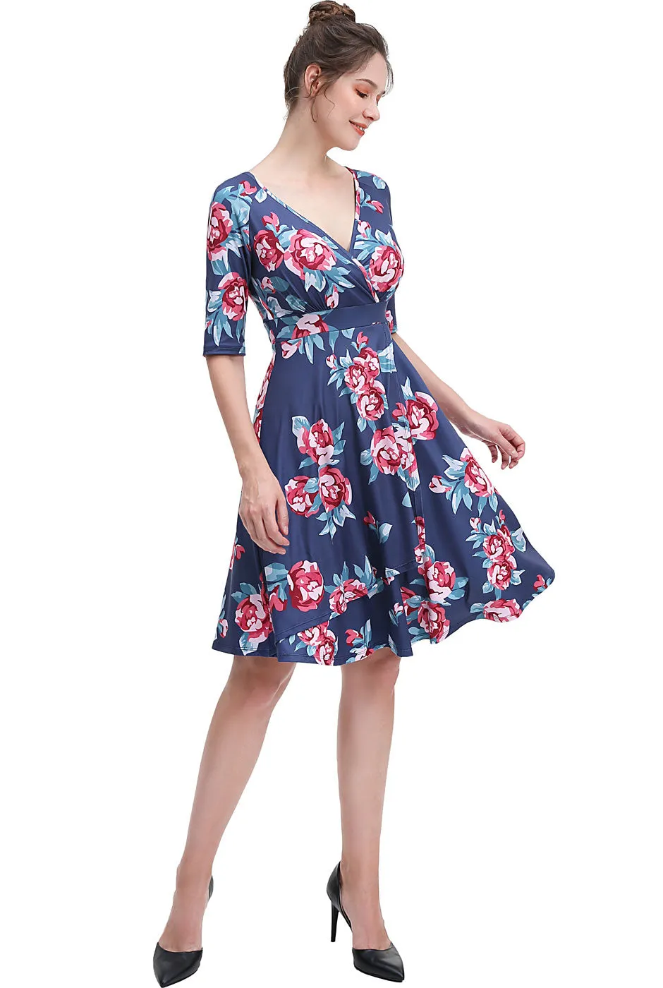 Kimi + Kai Women's Portia Floral Print Faux Wrap Midi Dress