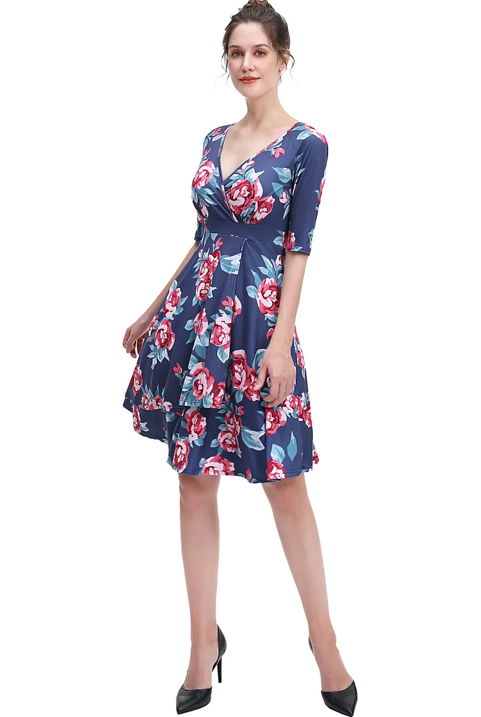 Kimi + Kai Women's Portia Floral Print Faux Wrap Midi Dress