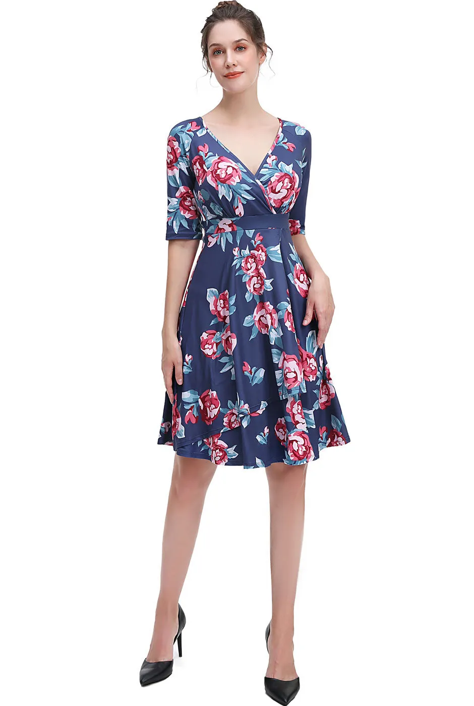 Kimi + Kai Women's Portia Floral Print Faux Wrap Midi Dress