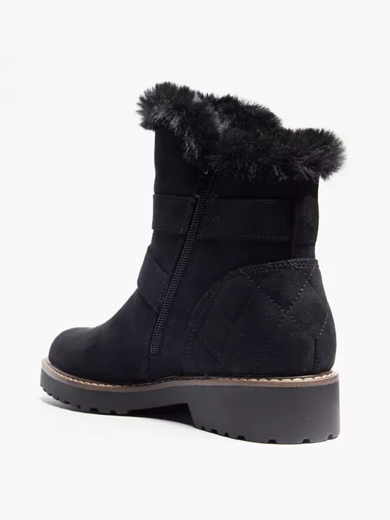 Landrover  Black Fur Lined Ankle Boot with Buckle Detail