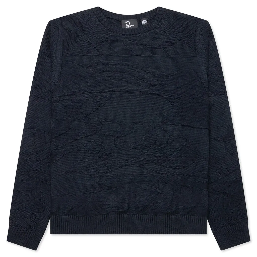 Landscaped Knitted Pullover - Navy Blue