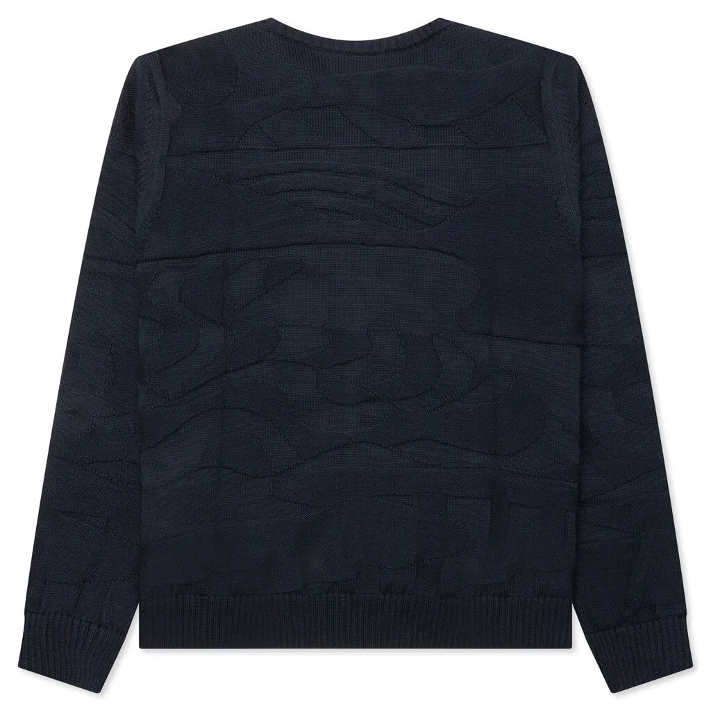 Landscaped Knitted Pullover - Navy Blue