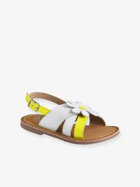 Leather & Fluorescent Leather Sandals for Girls - white