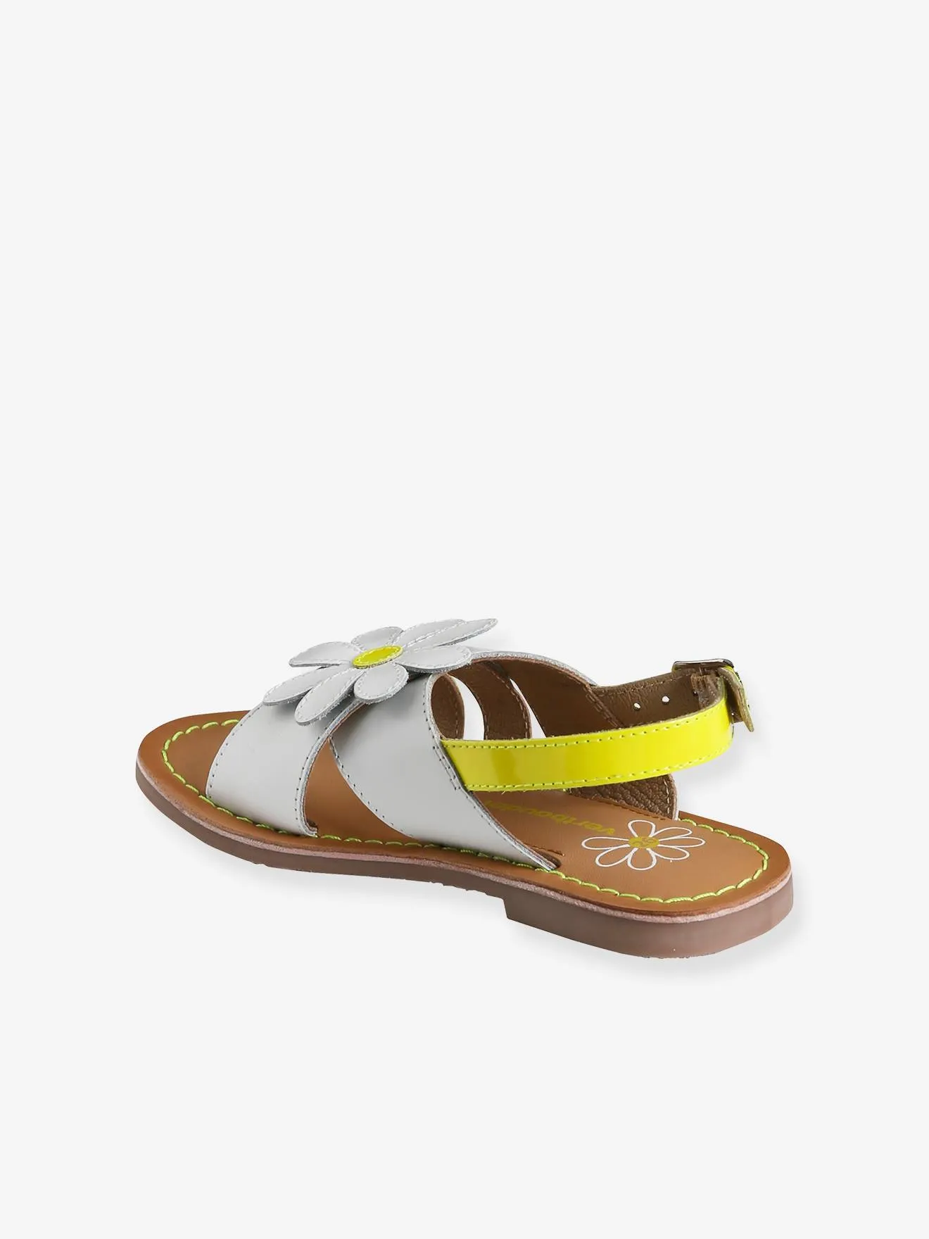 Leather & Fluorescent Leather Sandals for Girls - white