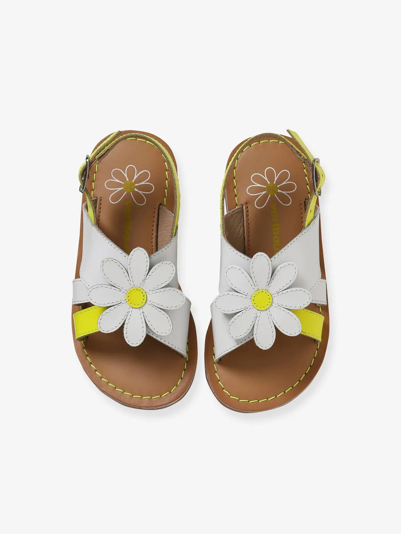 Leather & Fluorescent Leather Sandals for Girls - white