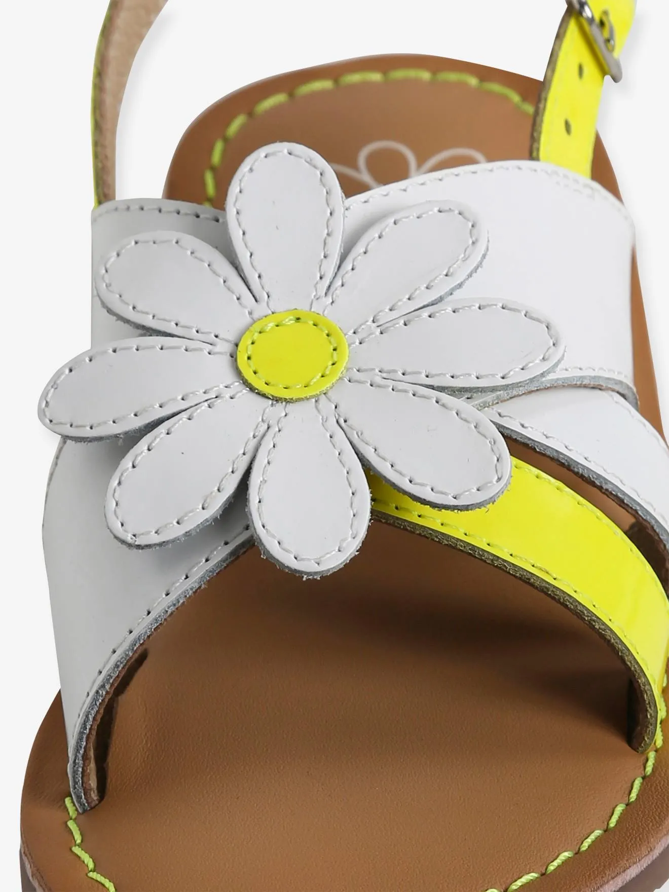 Leather & Fluorescent Leather Sandals for Girls - white