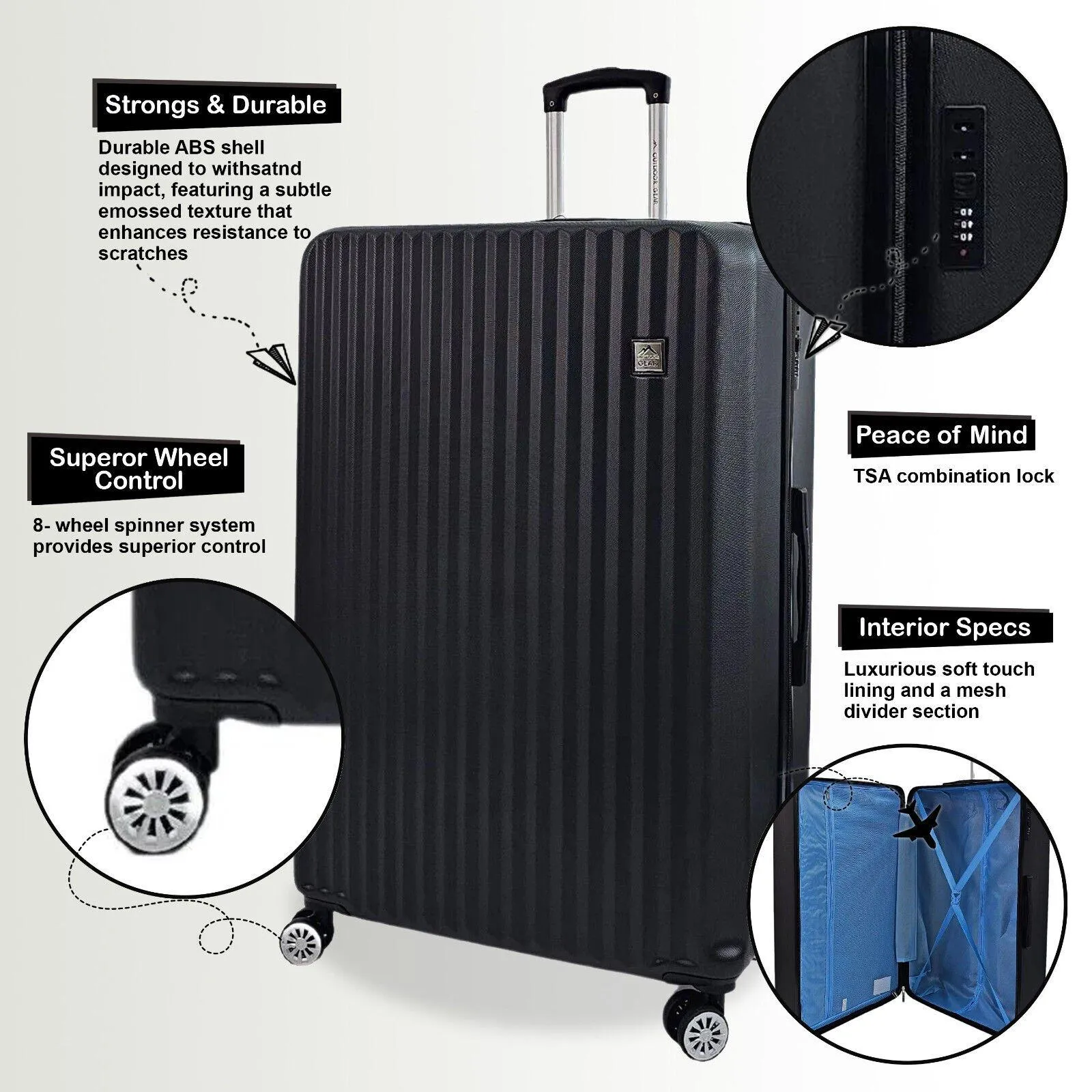 Luggage | Cabin Suitcase 55 x 40 x 23 cm Lightweight Hard Shell Luggage Suitable for Easyjet, Ryaniar, Jet 2 Paid Carry on | Inf