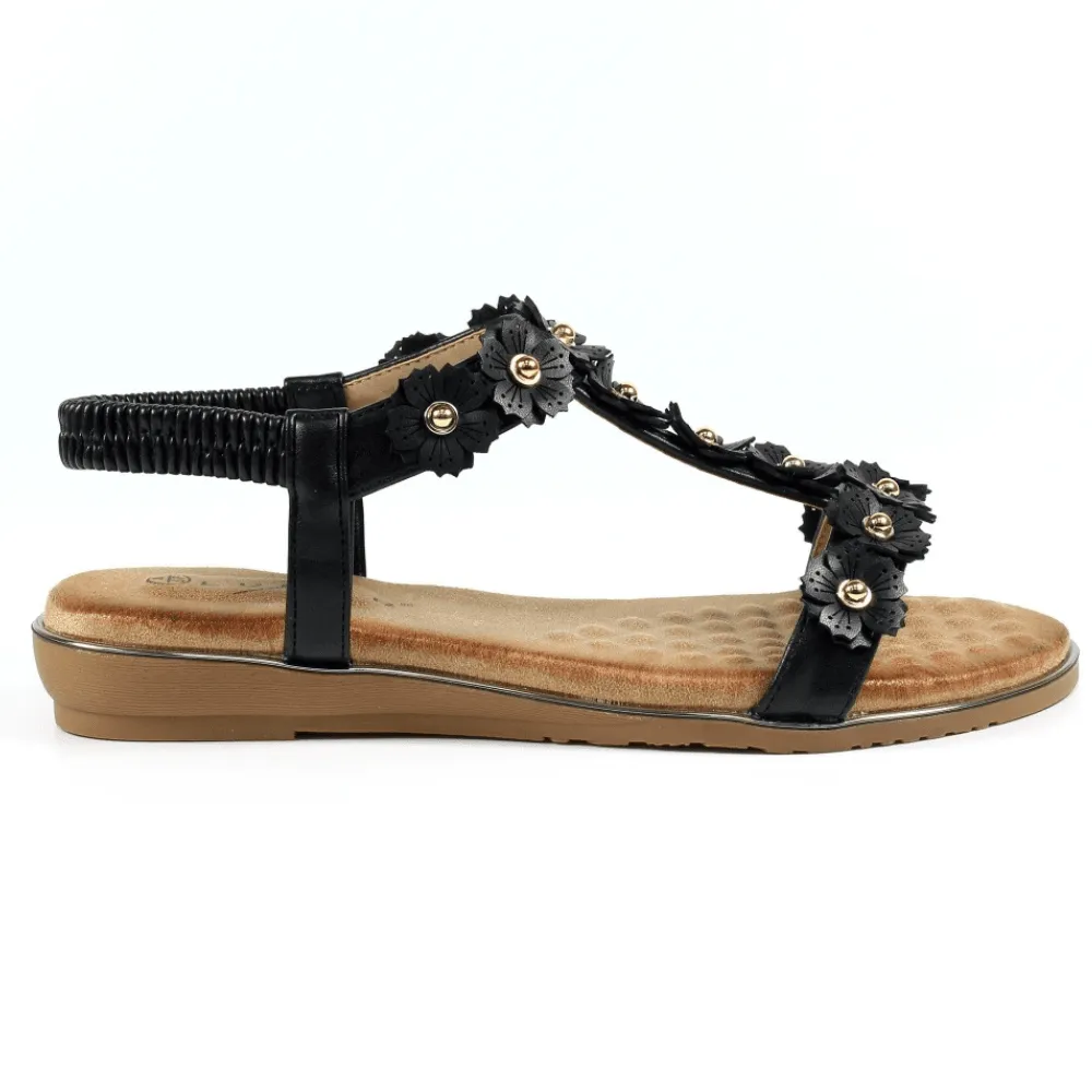 Lunar Bronwyn Black Floral T-Bar Sandals