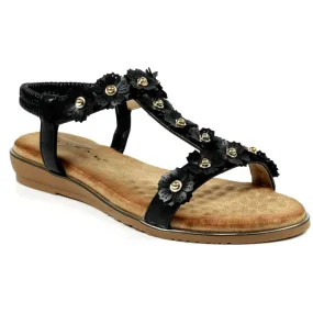 Lunar Bronwyn Black Floral T-Bar Sandals