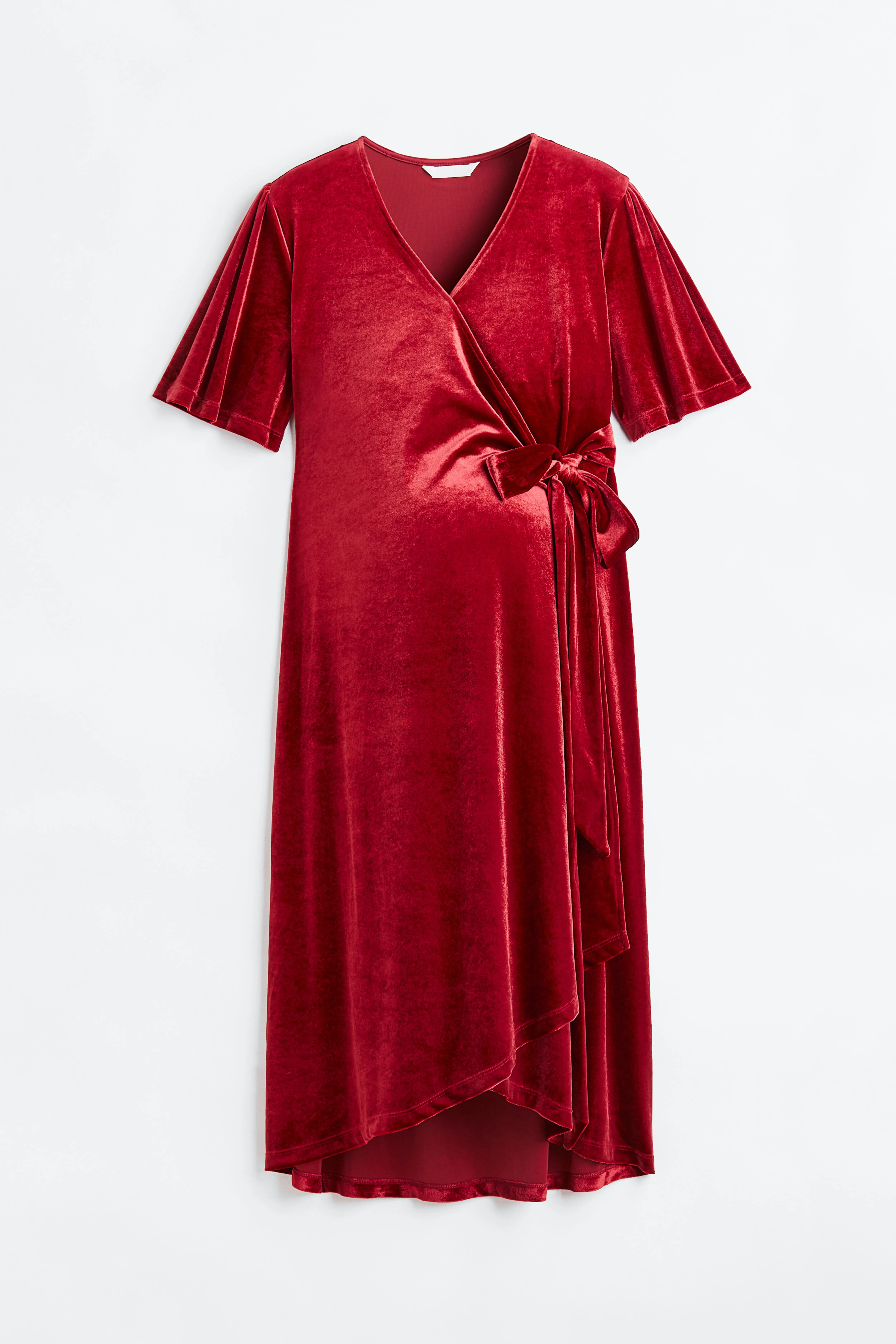 MAMA Velour wrap dress - V-neck - Short sleeve - Red - Ladies | H&M GB