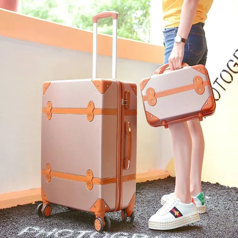 Men and Women Retro Classic Spinner Rolling Luggage Trolley Suitcase