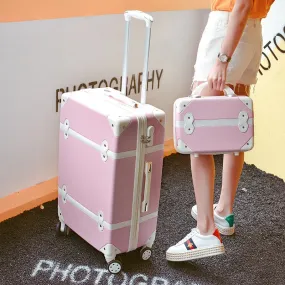 Men and Women Retro Classic Spinner Rolling Luggage Trolley Suitcase