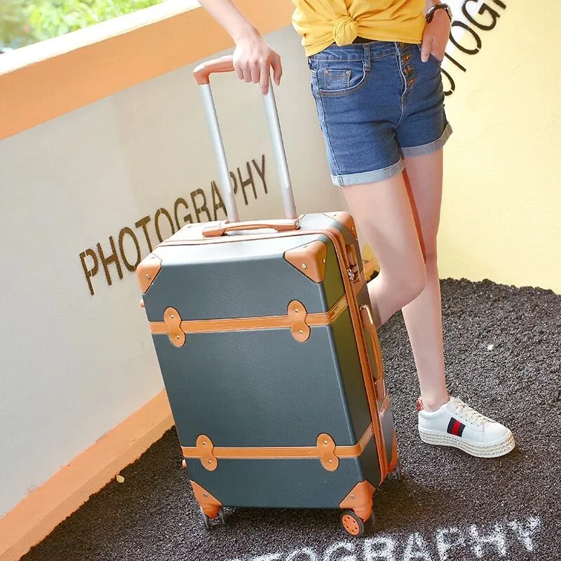 Men and Women Retro Classic Spinner Rolling Luggage Trolley Suitcase