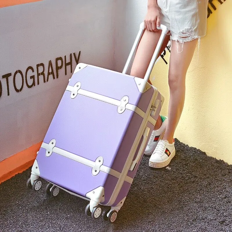 Men and Women Retro Classic Spinner Rolling Luggage Trolley Suitcase