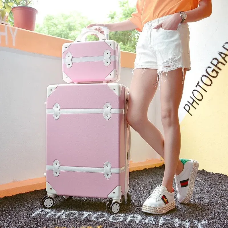 Men and Women Retro Classic Spinner Rolling Luggage Trolley Suitcase