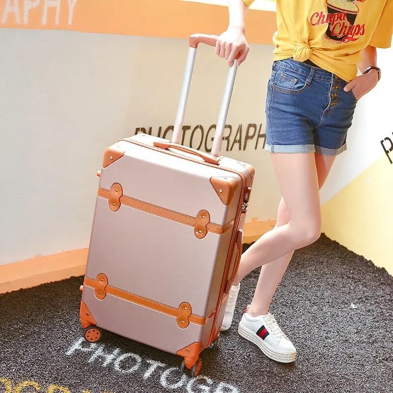 Men and Women Retro Classic Spinner Rolling Luggage Trolley Suitcase