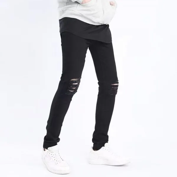 Men's slim skinny jeans with knee rips in black