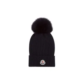 Moncler Knitted Hat with Pom-Pom Navy Small