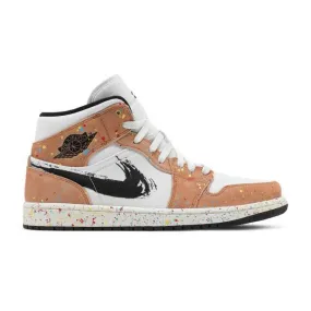 Nike air jordan 1 mid se (brushstroke paint splatter/ white/ tan