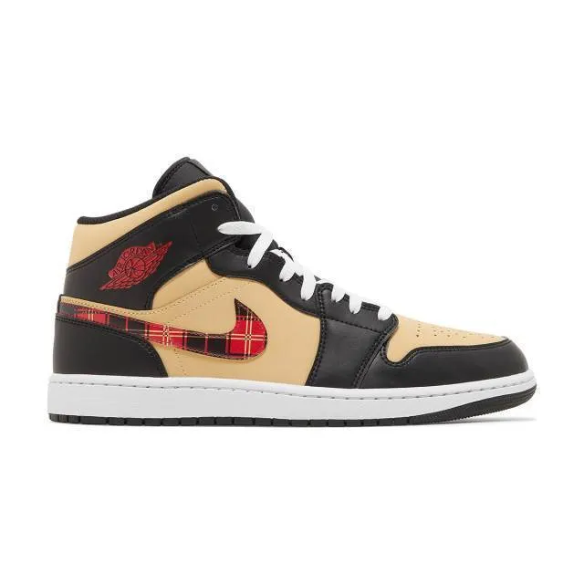 Nike air jordan 1 mid se (tartan swoosh/ black/ multicolor/ sesame brown/ fire red/ white) men us 8-13 dz5329-001