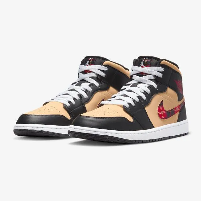 Nike air jordan 1 mid se (tartan swoosh/ black/ multicolor/ sesame brown/ fire red/ white) men us 8-13 dz5329-001