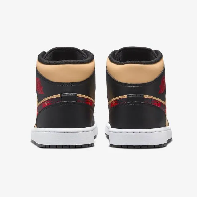 Nike air jordan 1 mid se (tartan swoosh/ black/ multicolor/ sesame brown/ fire red/ white) men us 8-13 dz5329-001