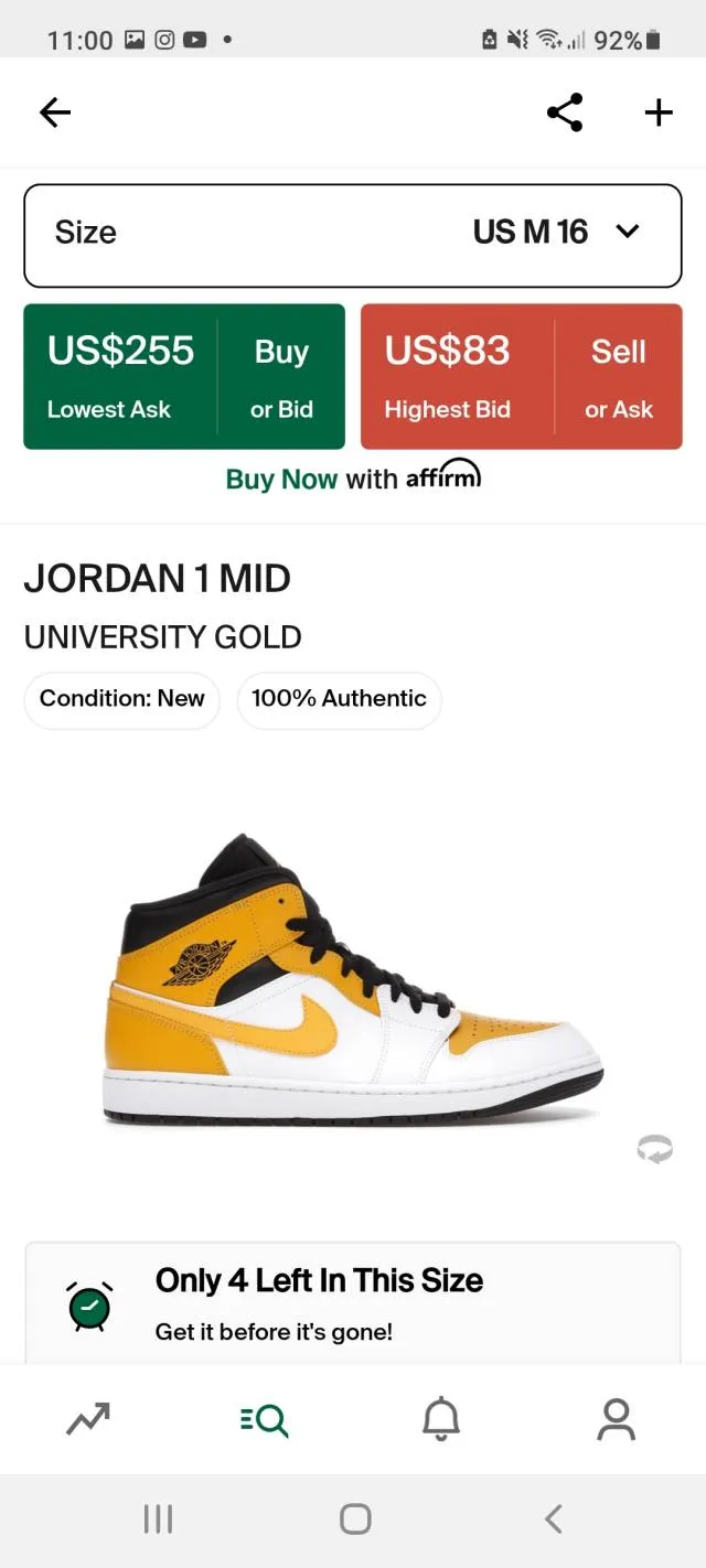 Nike air jordan 1 mid university gold 2021 554724-170