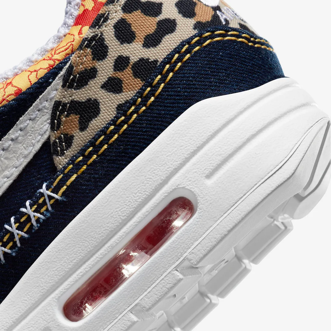 Nike Air Max 1 Premium Denim Leopard University Gold Picante Red FJ4452-432