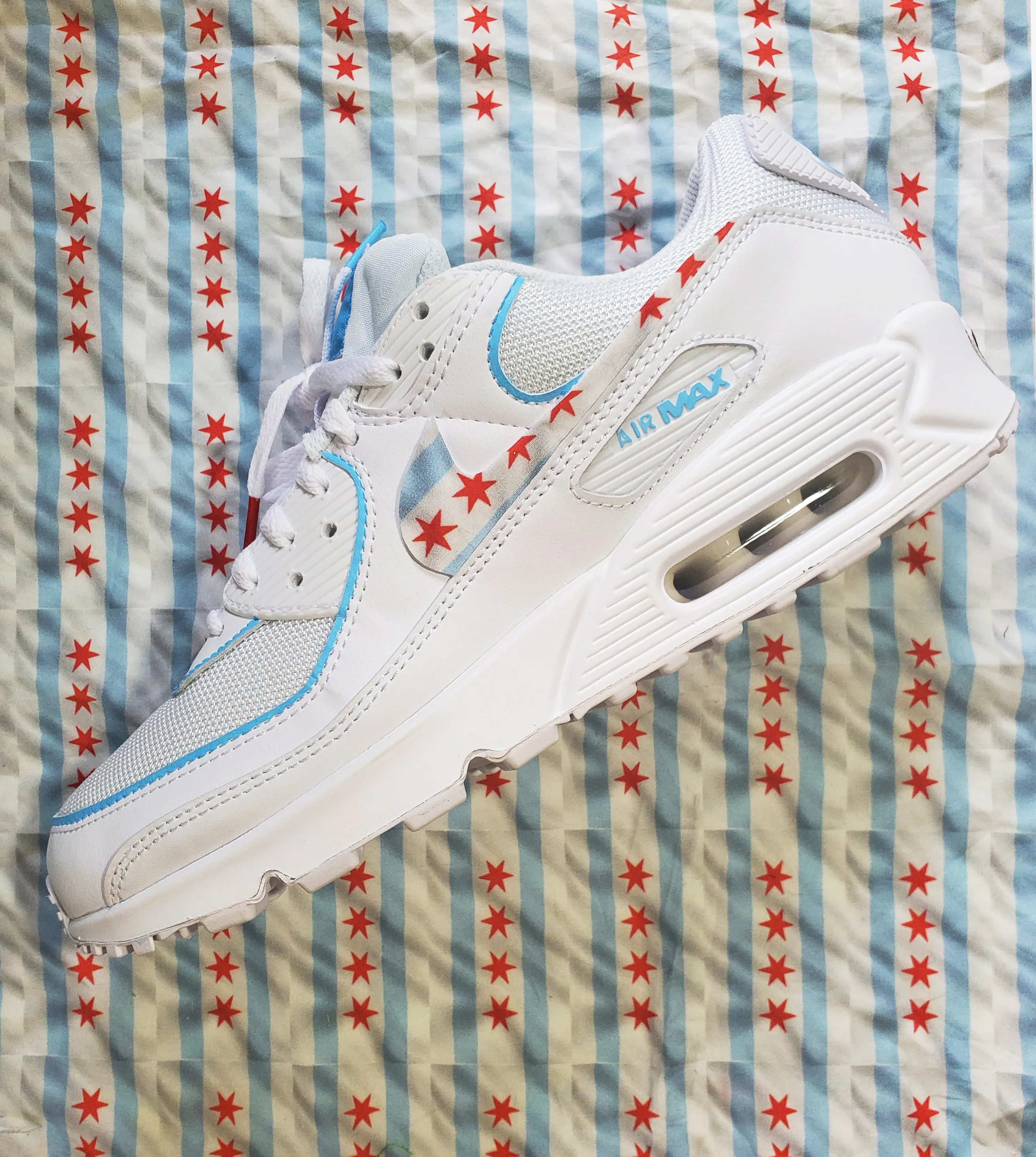 Nike Air Max 90 Custom White 'This Chicago' Premo Edition W/ Custom Insoles