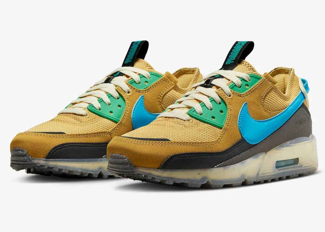 Nike Air Max 90 Terrascape Wheat Gold Blue Lightning Stadium Green DQ3987-700