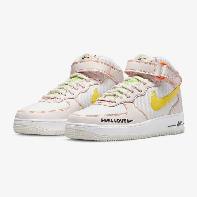 Nike women's air force 1 '07 mid (feel love/ white/ pearl pink/ action green/ opti yellow) sizes 5-1