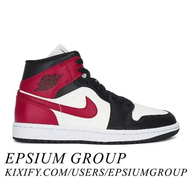 Nike women's air jordan 1 mid (black toe/ sail/ off noir/ white/ gym red) sizes 5-12 bq6472-160