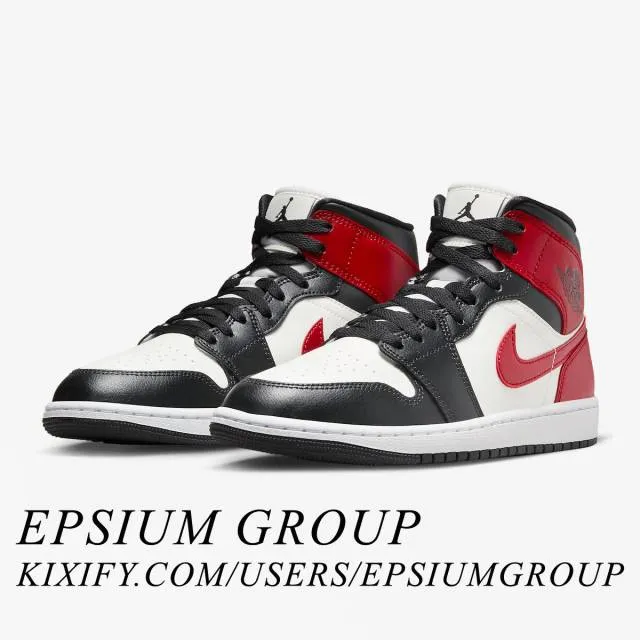 Nike women's air jordan 1 mid (black toe/ sail/ off noir/ white/ gym red) sizes 5-12 bq6472-160