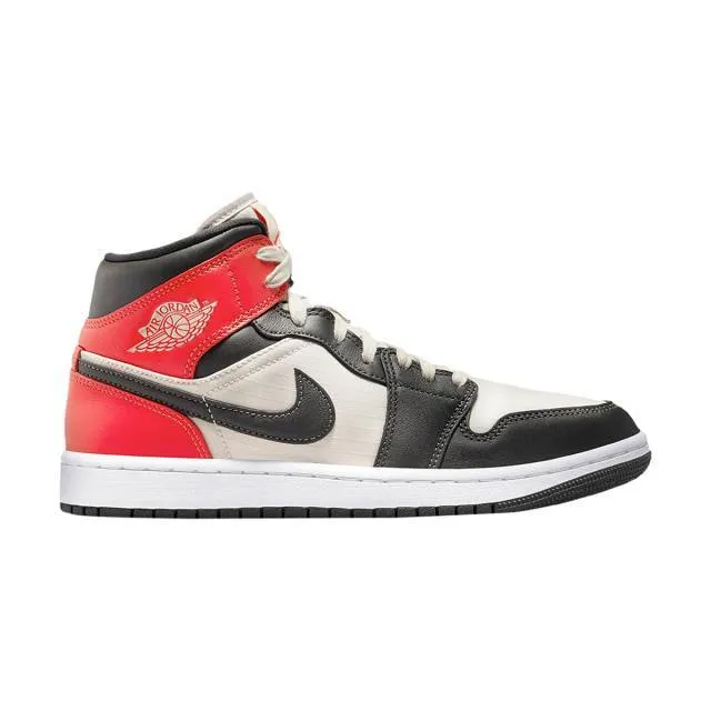 Nike women's air jordan 1 mid se (newsprint/ light orewood brown/