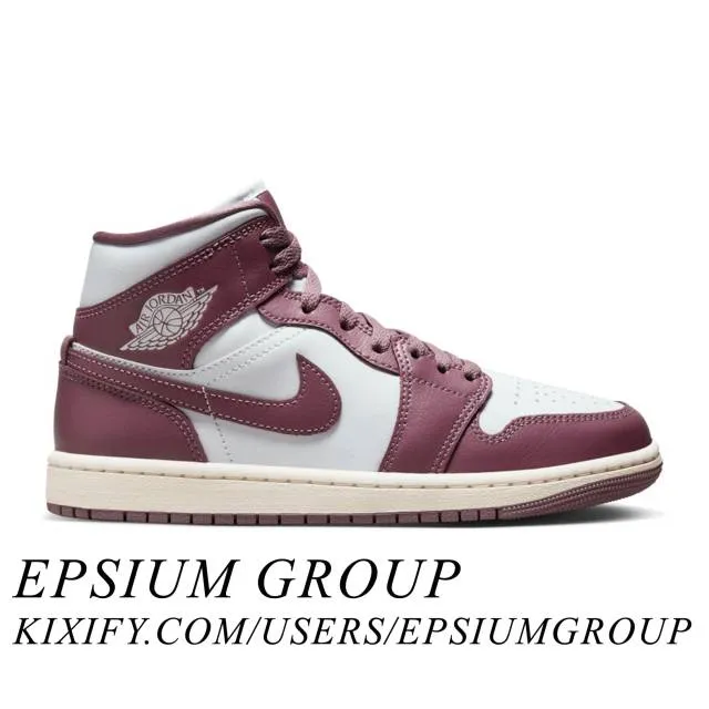 Nike women's air jordan 1 mid (sky j mauve/ pure platinum/ sky j mauve/ sail) sizes 5-12 bq6472-050