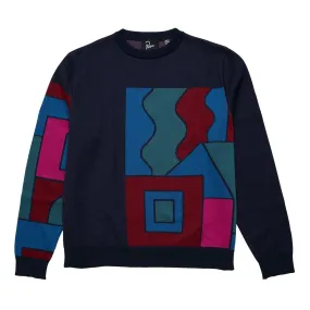 Parra Blocked Landscape Knitted Pullover Sweatshirt 'Navy'