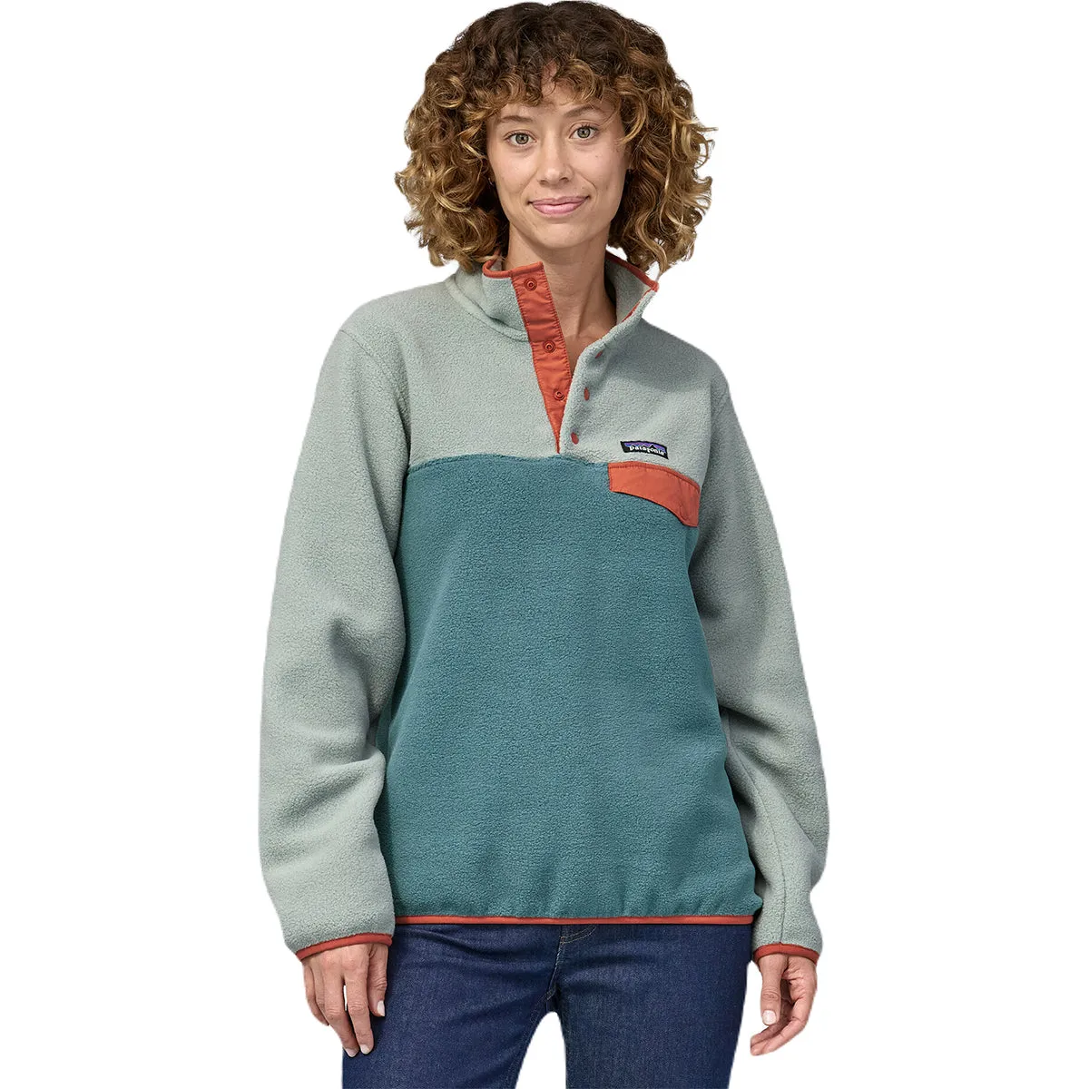 Patagonia Women's Nouveau Green with Sleet Green Lightweight Synchilla SnapT Fleece Pullover