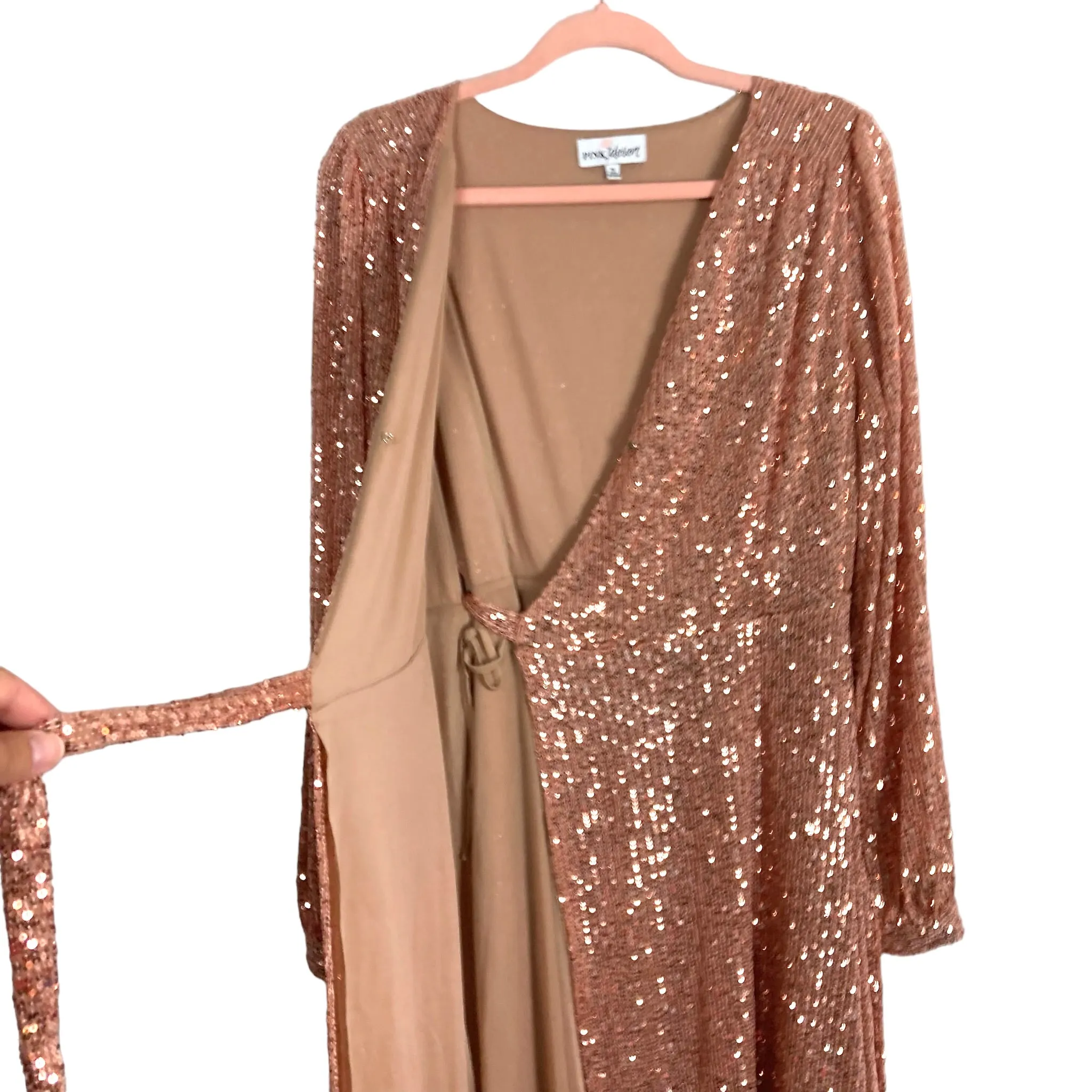 PINK DESERT ROSE GOLD SEQUIN WRAP DRESS- SIZE XL ( ONLINE)