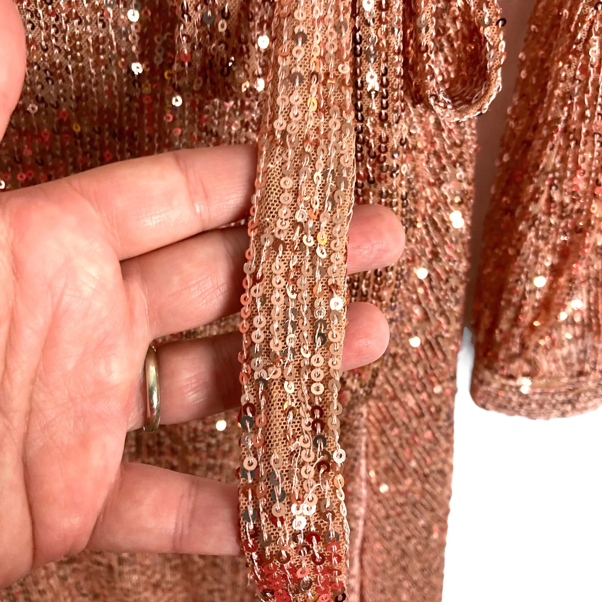 PINK DESERT ROSE GOLD SEQUIN WRAP DRESS- SIZE XL ( ONLINE)