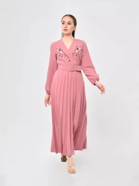 Pink Wrap Embroidery Detailed Maxi Dress