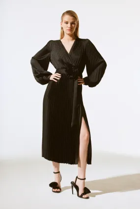 Pleated Wrap Midi Dress Style 243771x